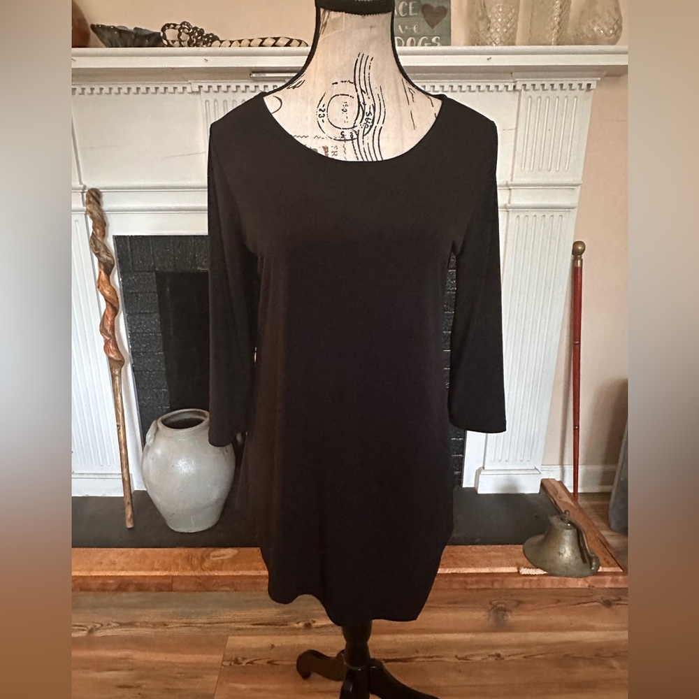 Clara Sun Woo Black Tunic Top Sz Small Asymmetric Flowy Lagenlook Layer USA Made